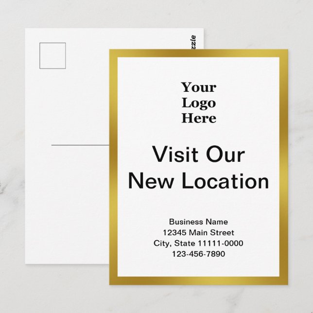 Visit Our New Location Gold White Business Logo Postkarte (Vorne/Hinten)