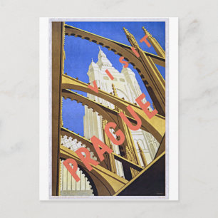 Visit Prag Vintage Travel Poster Art Postkarte