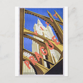 Visit Prag Vintage Travel Poster Art Postkarte