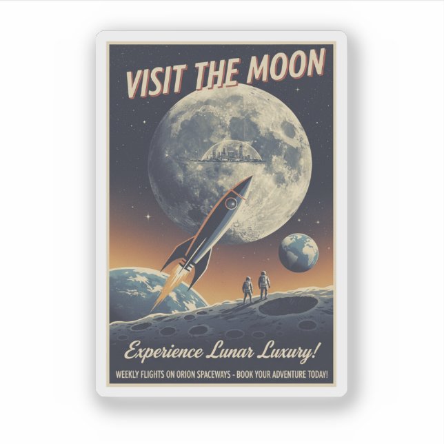 Visit the Moon - Retro travel poster Aufkleber (Vorderseite)