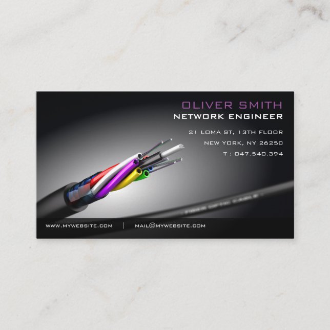 Visitenkarte auf schwarzem faseroptischen Feld (Vorderseite)