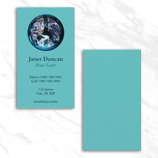 Visitenkarte des Weltfriedens (World Peace Symbol Art on Teal Business Card)