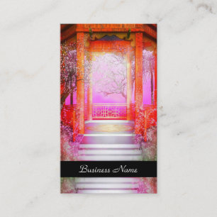 Visitenkarte Elegante asiatische Szene Silber Rosa