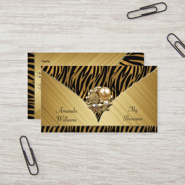 Visitenkarte Elegante Gold Jewel Black Animal (Vorderseite/Rückseite Beispiel)