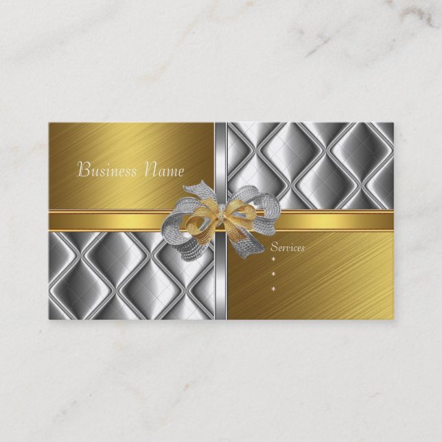 Visitenkarte Elegante Silver Gold BowsTile Trim (Vorderseite)