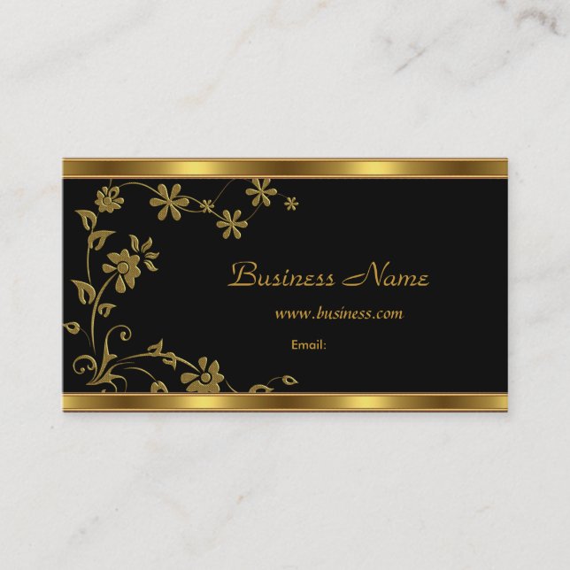 Visitenkarte Elegantes Schwarzes Flora Gold (Vorderseite)