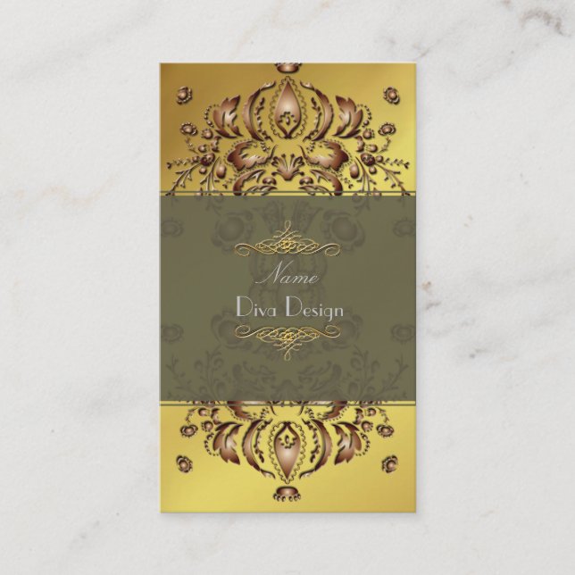 Visitenkarte Floral Damask Kupfer in Gold (Vorderseite)