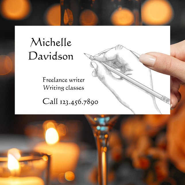 Visitenkarte für Schriftsteller, Illustrator oder  (Minimalist style business card showing a drawing of a writing or drawing hand -writer - illustrator)