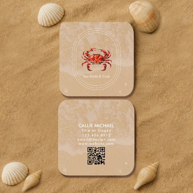 Visitenkarte für Wasserfarbenkrebse/ Küstenstreife (#watercolorcrab #businesscard, #coastalbusinesscard, #beachshopcard, #seafoodrestaurantcard, )
