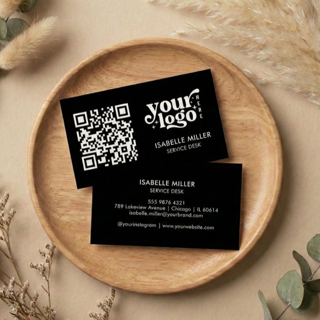 Visitenkarte mit QR-Code | Modernes schwarzes Desi (Business Card with QR Code | Modern Black Design)