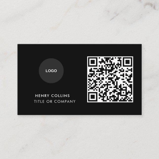 Visitenkarte mit QR-Code | Schwarzes modernes Desi (Vorderseite)