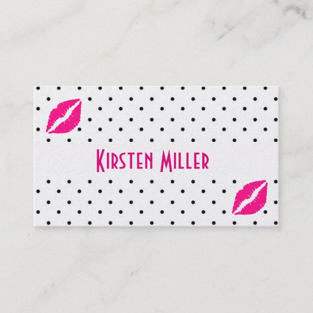 Visitenkarte/schwarze Polka Punkte mit heißen rosa Terminkarte (Vorderseite)