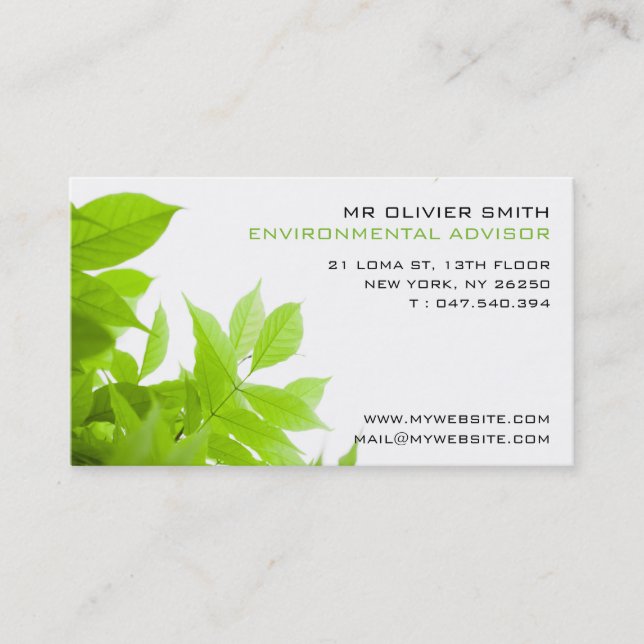 Visitenkarte Umwelt und Natur. Grüner Ton (Vorderseite)