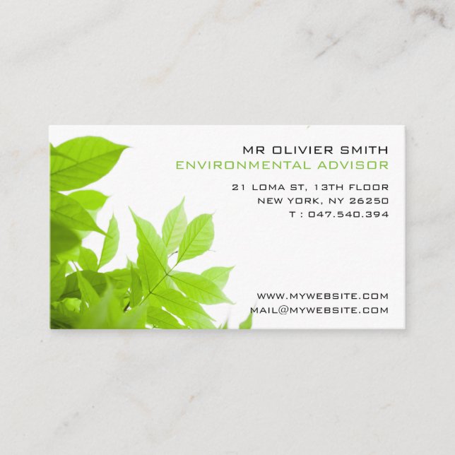 Visitenkarte Umwelt und Natur. Grüner Ton (Vorderseite)