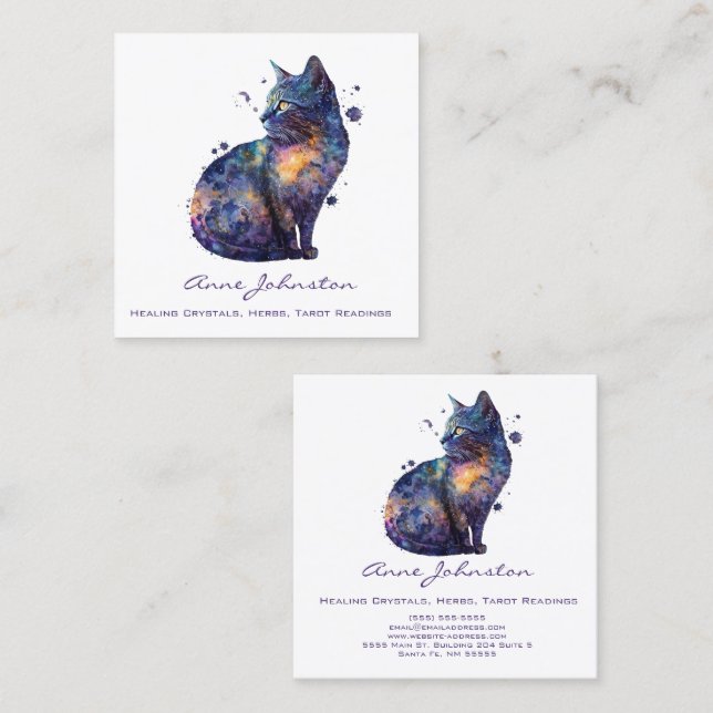 Visitenkarte "Watercolor Kitty Square" (Vorne/Hinten)