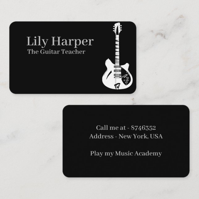 VisitenkarteGitarrenlehrer | Elektrisch und akusti Telefonnummerkarte (Vorne/Hinten)