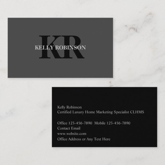 Visitenkarten für Luxury Realtor Monogram Visitenkarte (Vorne/Hinten)