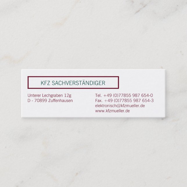 Visitenkarten Klassisch Mini Visitenkarte (Vorderseite)