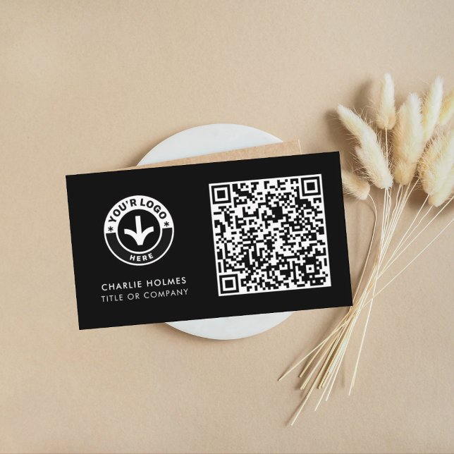 Visitenkarten-QR-Code | Schwarzes modernes Design Visitenkarte (Von Creator hochgeladen)