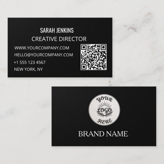 Visitenkarten Schwarz-Weiß Modern QR-Code Visitenkarte (Vorne/Hinten)