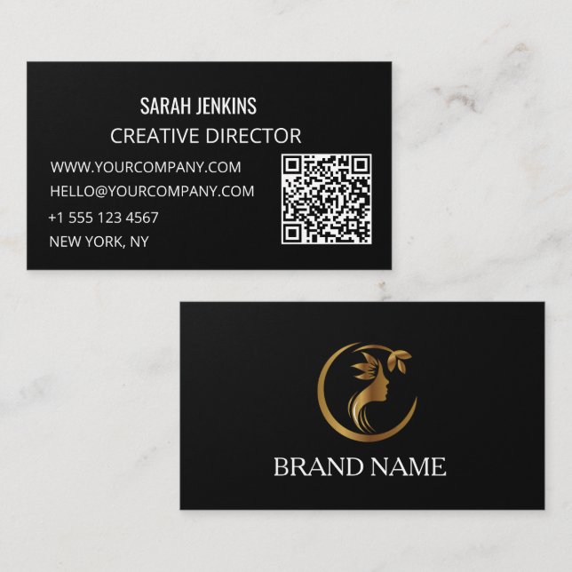 Visitenkarten Schwarz-Weiß Moderner QR-Code Visitenkarte (Vorne/Hinten)