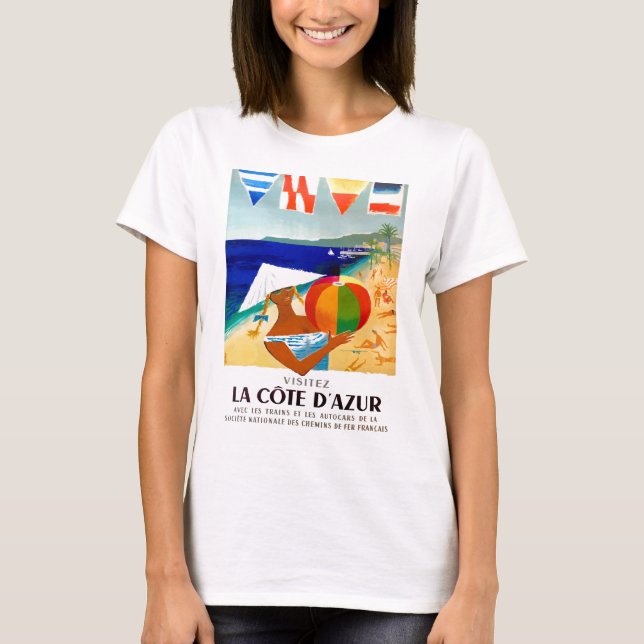 Visitez La-Cote d'Azur Franzose-Reise-Plakat 1957 T-Shirt (Vorderseite)