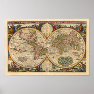 Visscher Nicolaas World Map 1670 Reproduction Poster