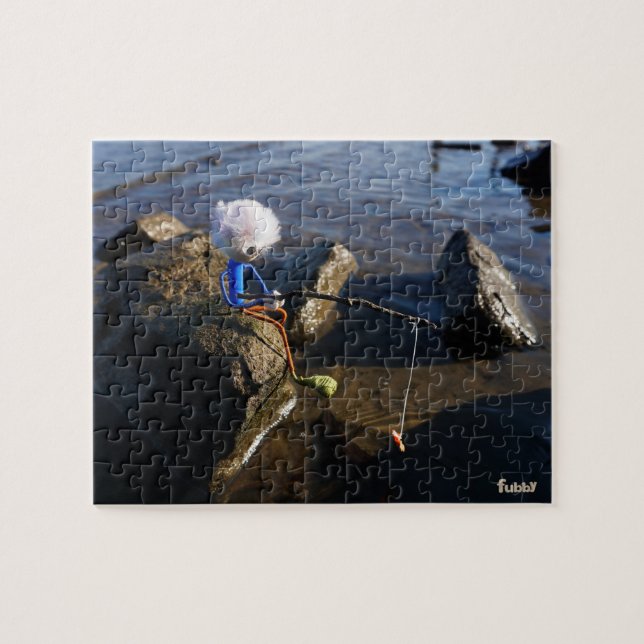 Vissende Fubby op een steen. Puzzle (Horizontal)