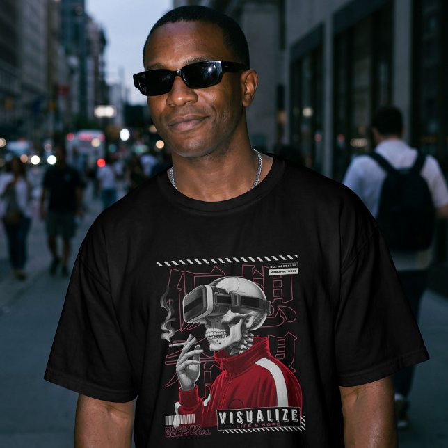 Visualisiere Lebenshoffnung – Cyberpunk-Skelett VR T-Shirt (Von Creator hochgeladen)