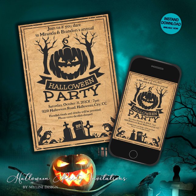 Vitage Paper Spooky Pumpkin Adult Halloween-Party Einladung (Von Creator hochgeladen)