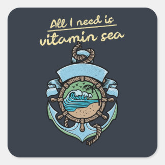 Vitamin Sea Nautical Anchor Wellen Zitat Strand Oz Quadratischer Aufkleber