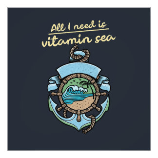 Vitamin Sea Nautilus Ankerwelle Zitat Strand Ozean Fotodruck