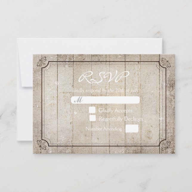 Vitnage Rustic Wooden Country Wedding RSVP Card (Vorderseite)
