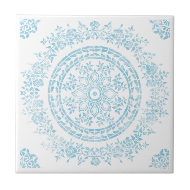 Vitoria Damask in Aqua-Keramik Fliese (Vorderseite)