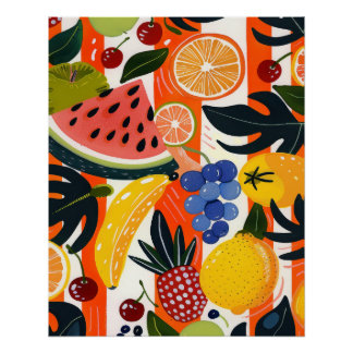 Vitrine Tropical Fruit Pattern Illustration Poster