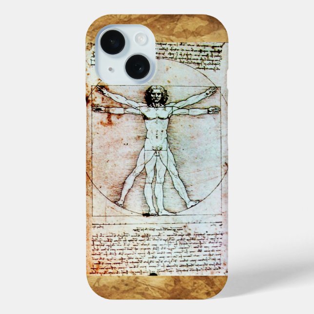 VITRUVIAN MAN , antikes braunes Pergament Case-Mate iPhone Hülle (Rückseite)