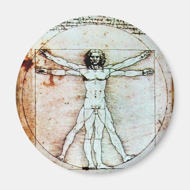 VITRUVIAN MAN , antikes braunes Pergament Magnet (Vorne)