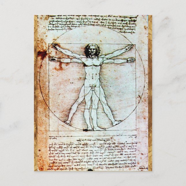 VITRUVIAN MAN , antikes braunes Pergament Postkarte (Vorderseite)