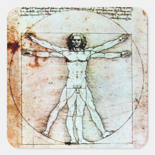 VITRUVIAN MAN , antikes braunes Pergament Quadratischer Aufkleber