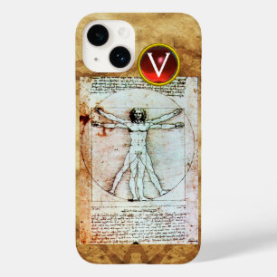 VITRUVIAN MAN Antique Parchment Red Ruby Monogram Case-Mate iPhone Hülle
