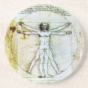 VITRUVIAN MAN Antique Parchment Sandstein Untersetzer