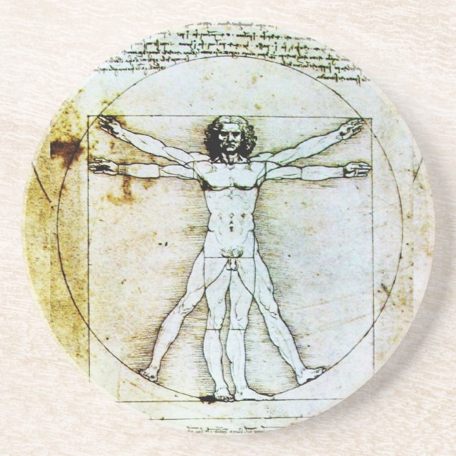 VITRUVIAN MAN Antique Parchment Sandstein Untersetzer (Vorne)