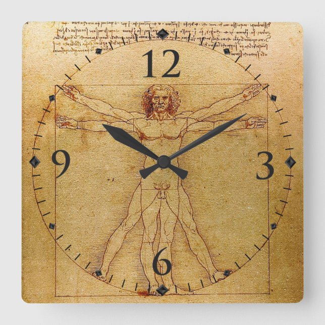 Vitruvian Man By Leonardo Da Vinci Quadratische Wanduhr (Vorderseite)