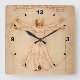 Vitruvian Man ~ Leonardo da Vinci ` 1490 ` Venice Quadratische Wanduhr