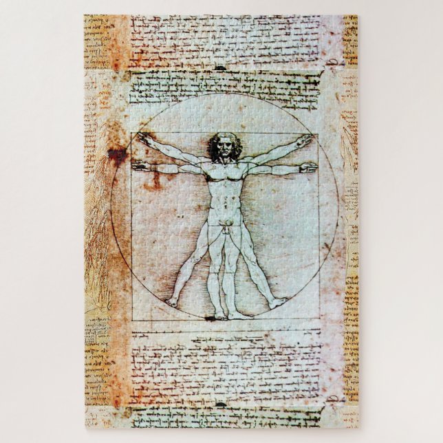 VITRUVIAN MAN Leonardo Da Vinci Antique Parchment  Puzzle (Vertikal)