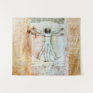 VITRUVIAN MAN Leonardo Da Vinci Antique-Parchment Wandteppich
