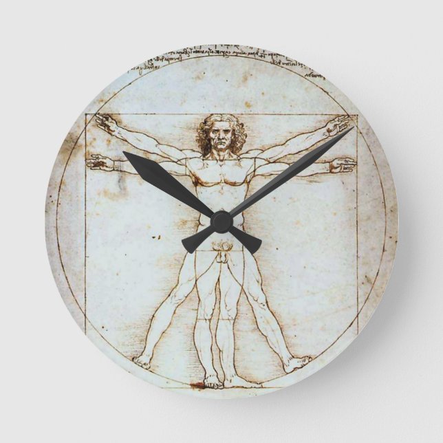 Vitruvian Man, Leonardo da Vinci, um 1490. Runde Wanduhr (Vorderseite)