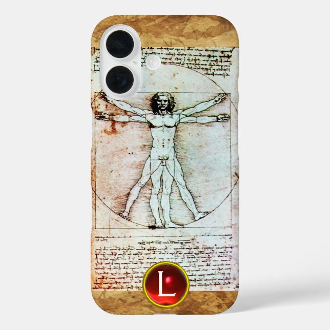 VITRUVIAN MAN, Monogram Red Ruby, Brown Case-Mate iPhone Hülle (Rückseite)
