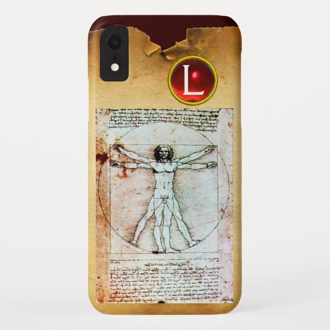 VITRUVIAN MAN Perchment Red Ruby Monogram Case-Mate iPhone Hülle (Rückseite)