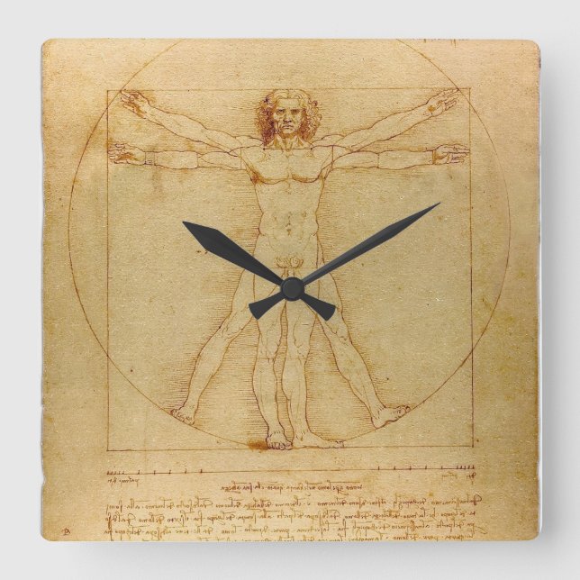 Vitruvian Man Quadratische Wanduhr (Vorderseite)